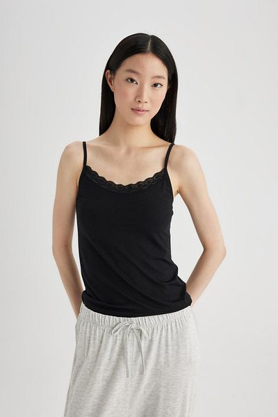 DeFacto Fall In Love Regular Fit Thin Strap Black Modal Top Tank A9752ax24sp