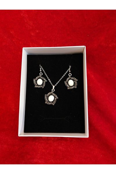 Burhan Yücel Lületaşı Lollipop marcasite pentagonal necklace earrings set