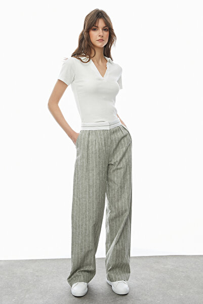PAULMARK Bel Detaylı Çizgili Pantolon
