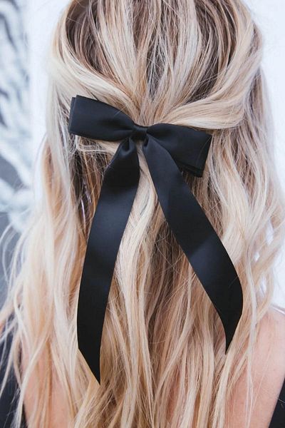 Hayalperest boncuk Agrafă cu fundă pentru femei din satin Accesoriu pentru păr Clip automată neagră