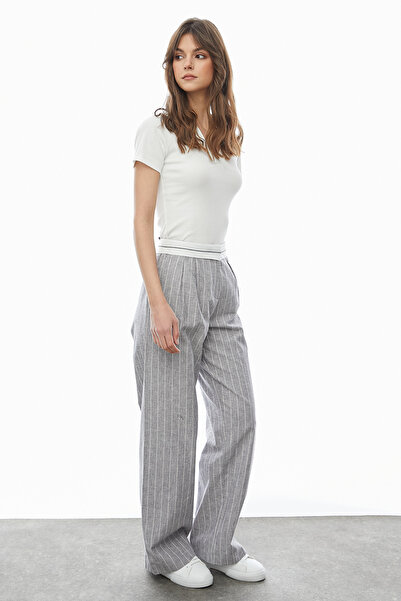 PAULMARK Ριγέ παντελόνι με λεπτομέρεια στη μέση