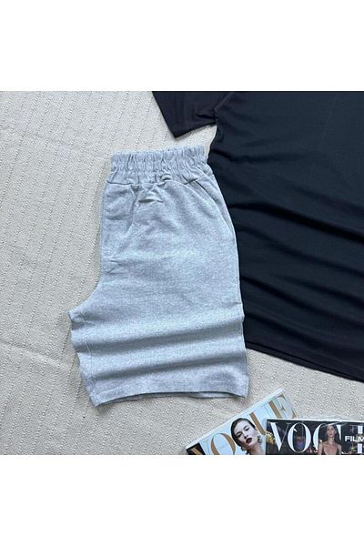 khufu Oversize Black Relaxed Fit T-shirt Gray Shorts Tracksuit 3-Piece Set Unisex