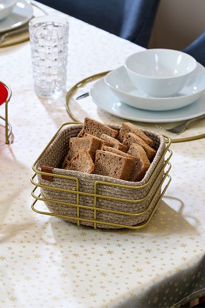 Edora Home Gold Oval Square Bread Basket Stylish, Bread Bowl Wicker Knitted Macrame - Multi-Purpose Metal Stainless