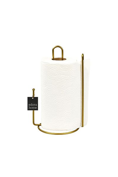 Edora Home Gold 2-Piece Kitchen Organizer Set, Paper Towel Holder with Bracket and 6-Compartment Cup Holder - Metal Stainless