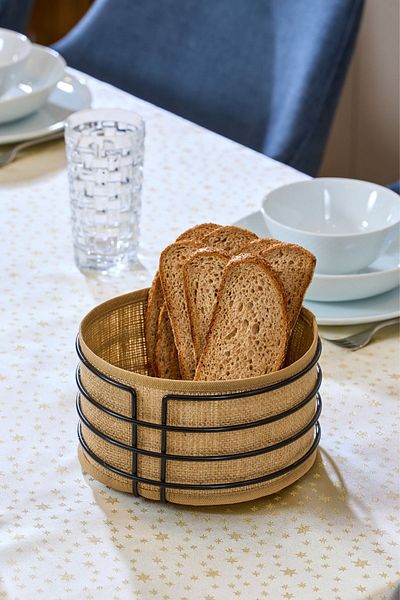 Edora Home Black Round Bread Basket Jute Fabric Cloth, Colorful Presentation Basket Bread Holder - Multi-Purpose Metal Stainless