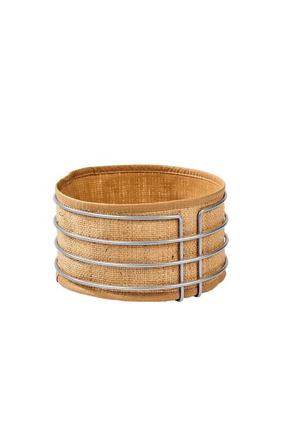 Edora Home Silver Round Bread Basket Jute Fabric Cloth, Colorful Presentation Basket Bread Holder - Multi-Purpose Metal Stainless