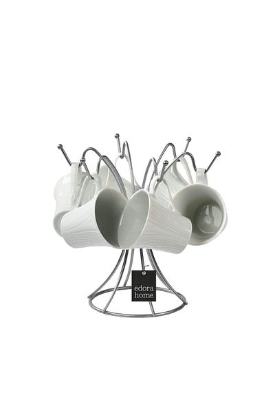 Edora Home Silver 2-Piece Kitchen Organizer Set, Paper Towel Holder and Vertical 6-Hook Cup Holder - Metal Stainless
