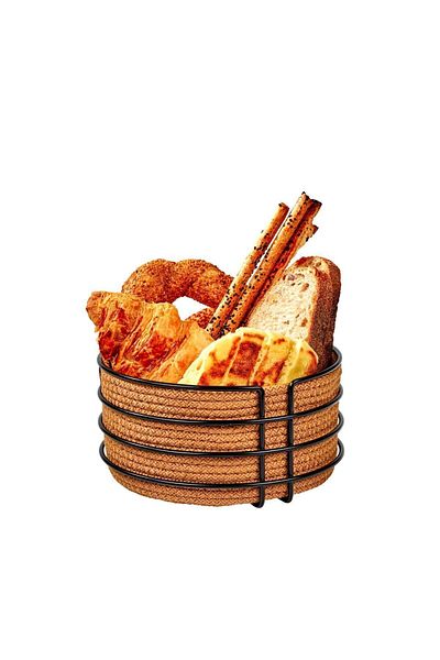 Edora Home Black Round Bread Basket Stylish, Bread Holder Wicker Knitted Macrame - Multi-Purpose Metal Stainless