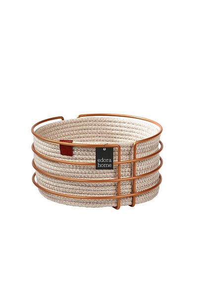Edora Home Rose Round Bread Basket Stylish, Bread Holder Wicker Knitted Macrame - Multi-Purpose Metal Stainless