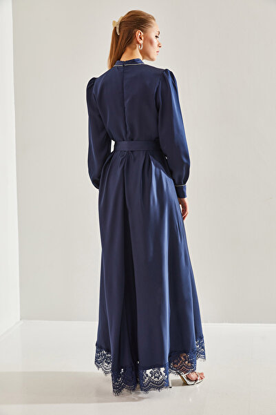 Bianco Lucci Modest Saténové hidžábové šaty s kamennými detaily – krajkový design sukně a rukávu60191005