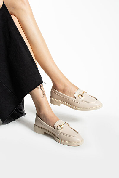 İnan Ayakkabı WOMEN'S BEIGE COLOR BUCKLE DETAIL DAILY CASUAL SHOES (3 CM)