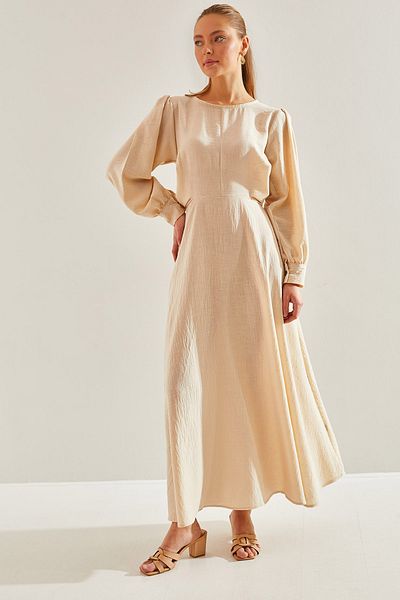 Bianco Lucci Modest Women's Belt Tied Long Hijab Dress60151022