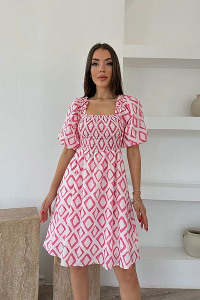 Seda Yalçın Atelier Pink Balloon Sleeve Dress with Guiped Front
