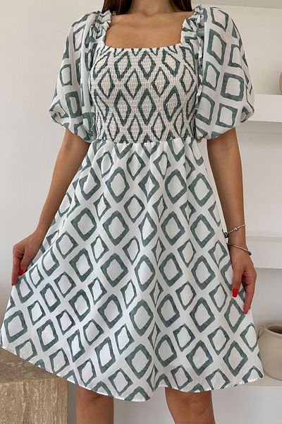 Seda Yalçın Atelier Green Front Elastic Balloon Sleeve Dress