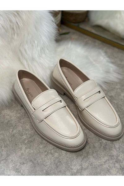 Allyup Loafer de damă bej - Mocasini clasici cu model și lanțuri cu vârf oval 130