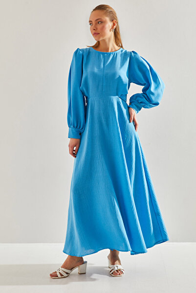 Bianco Lucci Modest Σεμνό Γυναικείο Φόρεμα με Ζώνη Με δέσιμο Μακρύ Φόρεμα Τεσ...