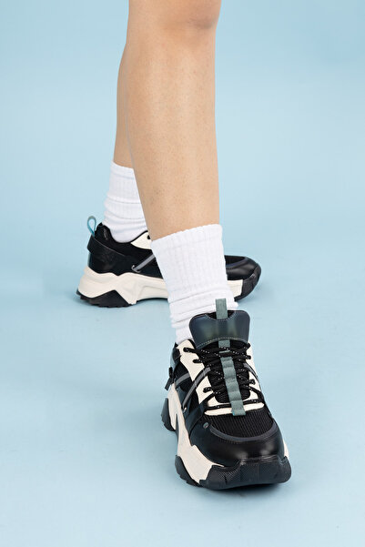 Getcho Markon Women's Black Green Thick Soled Sports Shoes High Sole Sneaker Daily Walking Shoes