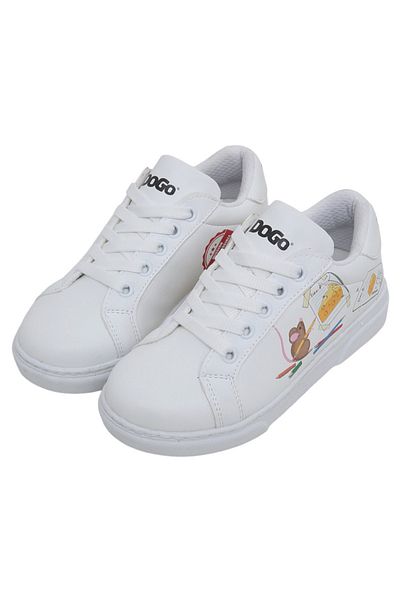 Dogo Pantofi albi din piele vegană pentru copii unisex - Design Possible Mission Cheese