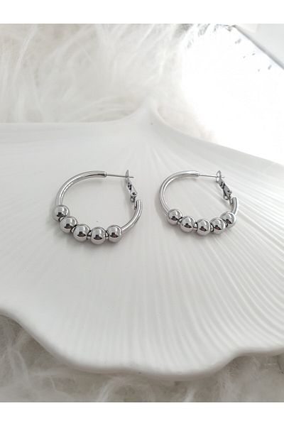 CA SHOPPİNG BEAD LOOK UNTARNED STAINLESS 316L STEEL RING EARRING