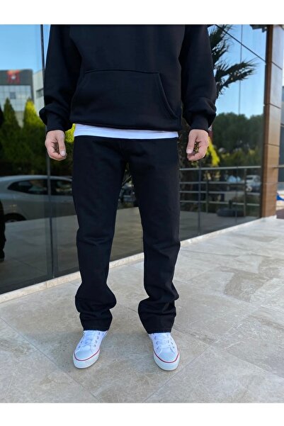 çerme Men's Plain Black Baggy Jeans