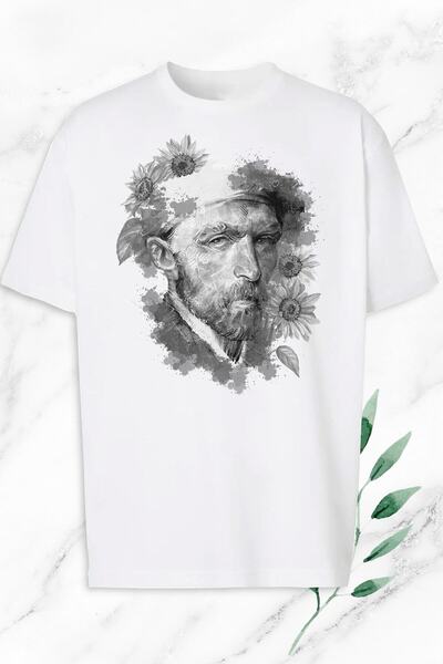 CONSTRAİN Unisex Oversize kroj Art Vincent Van Gogh Štampano Bela T-shirt