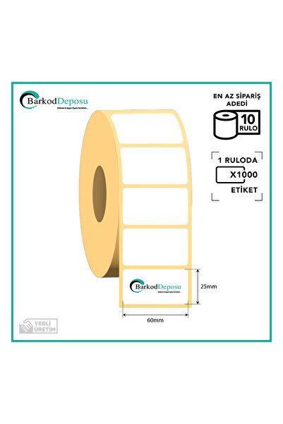 BARKOD DEPOSU ® 60x25 Termal Barkod Etiketi 1000 Sarım Toplam 10 Rulo / 10.00...