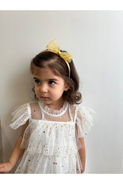 SAKLIDESİGN Çocuk Gold Renk Organza Bow Taç