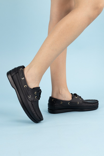 Getcho Derulo Women's Genuine Leather Black Loafer Shoes