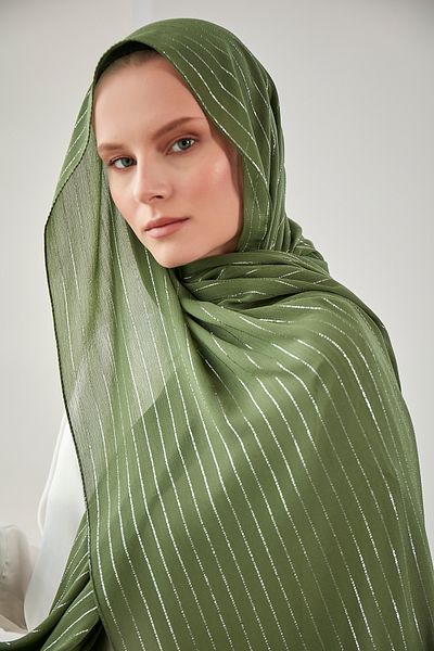 Scarf Silver Glittery Yoryo Shawl - Khaki -