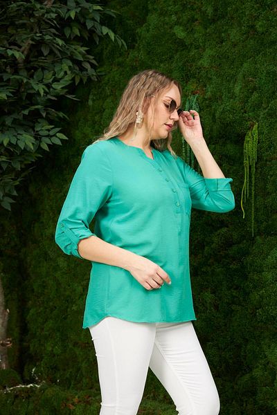 RMG Hakim Collar Green Plus Size Blouse