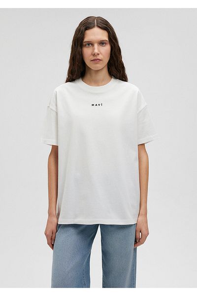 Mavi Weißes T-Shirt mit Logo-Print, reguläre Passform / Regular Fit1612518-70057