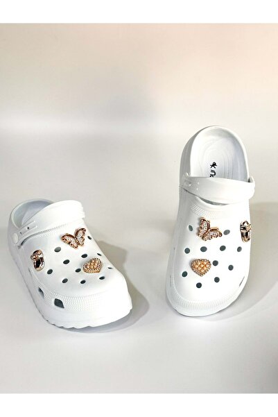 Akınal Bella Akınalbella BA04510 White Women's Daily Beach Eva High-Sole Slippers with Accessories - White - 38