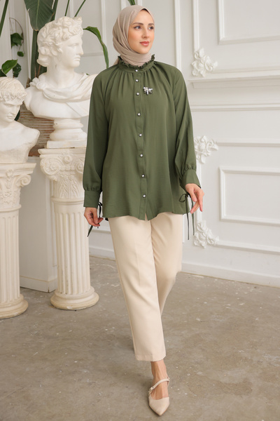 benguen 61639 Brooched Shirt Khaki