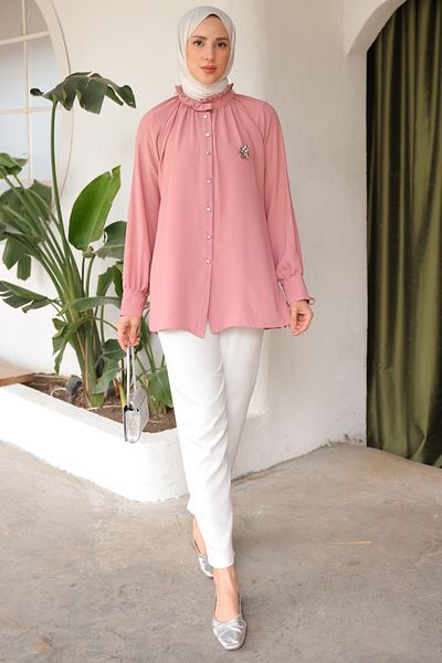 benguen 61639 Hemd mit Brosche, Rosa