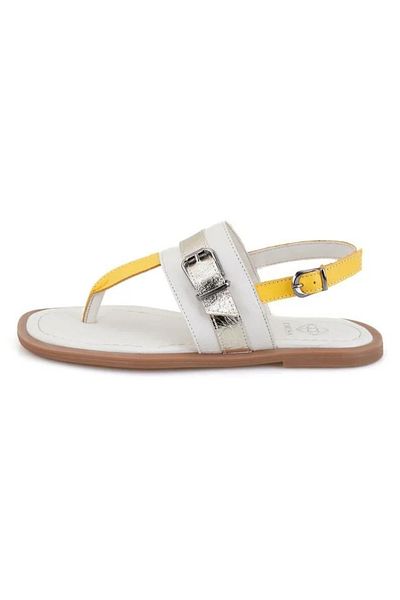 Desa Women's White Adjustable Buckle Leather Slippers