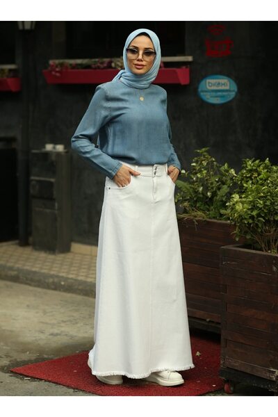 Neways تنورة من الدينيم - أبيض - نيويز