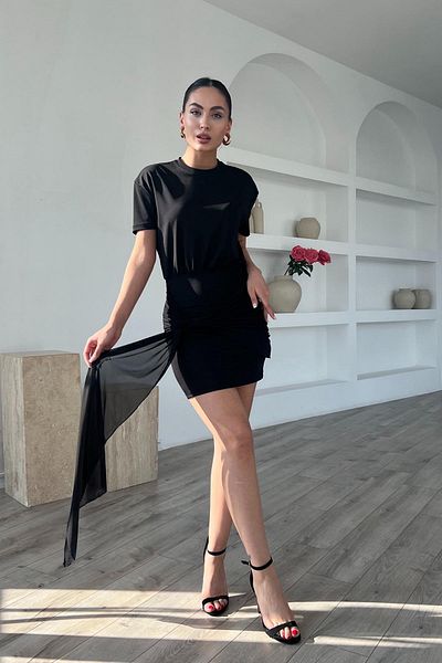Seda Yalçın Atelier Black Premium Tulle Detailed T-shirt Dress