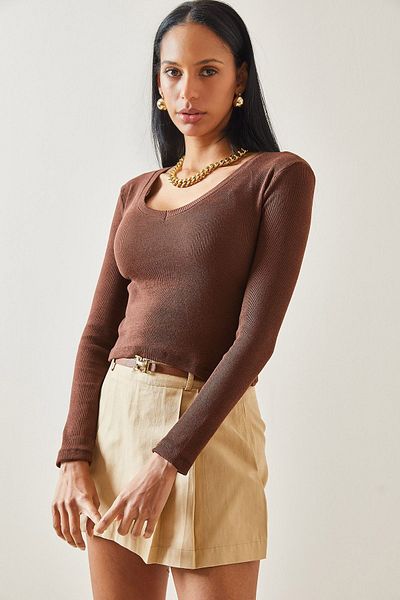 XHAN Brown V-Neck Camisole Blouse 5YXK2-48298-18