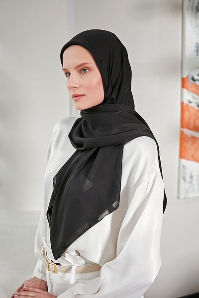 Scarf Geometric Jacquard Chiffon Scarf - Black -