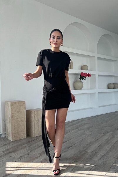 Seda Yalçın Atelier Black Premium Tulle Detailed T-shirt Dress