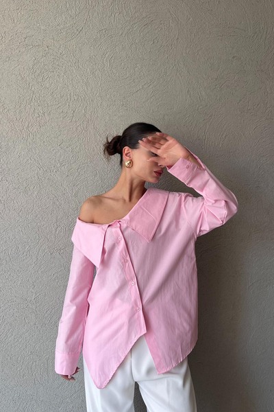 Seda Yalçın Atelier Pink Collar Detailed Asymmetrical Shirt