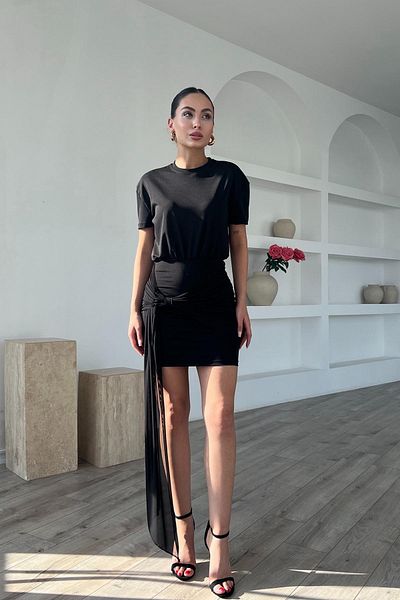 Seda Yalçın Atelier Black Premium Tulle Detailed T-shirt Dress