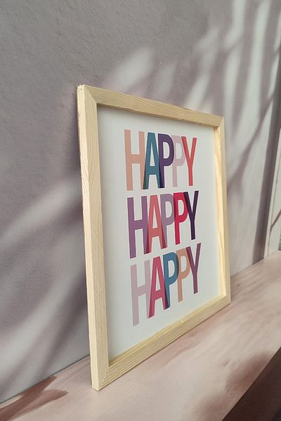 Wooden Factory Παιδικό Δωμάτιο Πολύχρωμο Πίνακας Happy με Ξύλινο Πλαίσιο