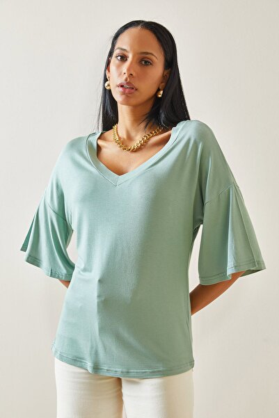 XHAN Mint V Yaka Yarasa Kol Salaş Bluz 5YXK2-48259-58