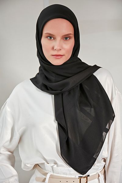 Scarf Geometric Jacquard Chiffon Scarf - Black -