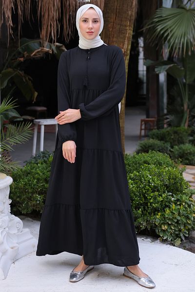 benguen 2437 Langes Hijab-Kleid Schwarz