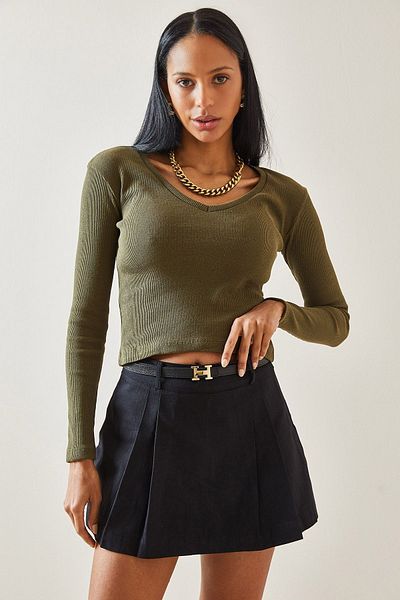 XHAN Khaki V-Neck Camisole Blouse 5YXK2-48298-09