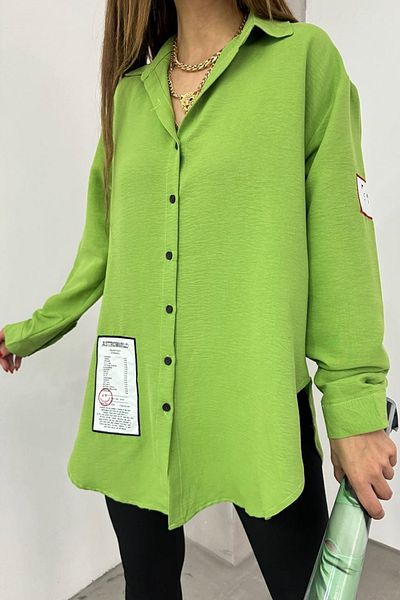 bayansepeti Πουκάμισο Green Aerobin Fabric Crest Detail Oversize Cut 12200