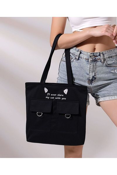 Toz Vintage Zippered Shoulder Bag with Cat Figure