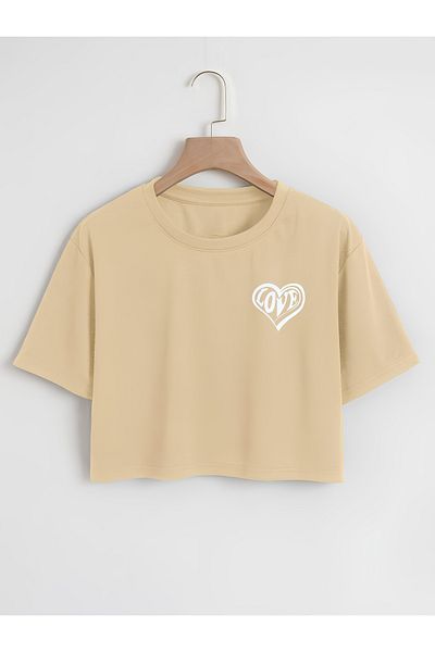 Mad&Calf Γυναικείο μπλουζάκι Love Printed 0 Neck Crop Oversize